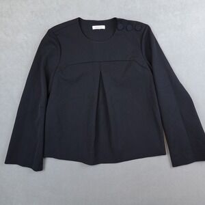 Rebecca Taylor Blouse Mod Suiting Size 0 Black Wool Blend Long Sleeve Top Career